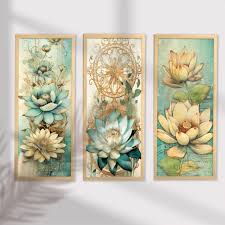 White And Blue Lotus With Leaf Wall Art Painting For Home And Office Decoration