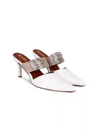 Kdb Fashions Women Leather Kitten Heel Mules White Silver Size 38