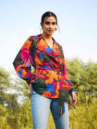 Nabish Multicolor Floral Printed Double Breasted Sheer Blouse For Women Size M