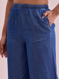 Blue Colour Denim Palazzo Size 40 For Women
