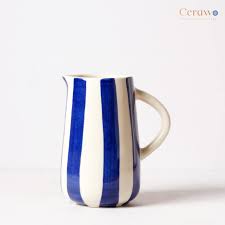 Hand Painted Blue Striped Ceramic Jug 1 Litre