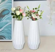 Plastic White Flower Vase For Home Decor 2Pcs