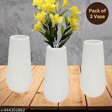 Plastic White Flower Vase For Home Decor 3Pcs