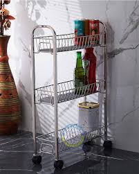 Bh Bartan Hub FruitsVegetables Kitchen Rack Steel Stainless Steel 3 Layer Fruit Vegetable Trolley Kitchen Trolley