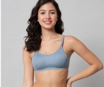 Women Cotton Non Padded Sports Bra Light Blue Size 38