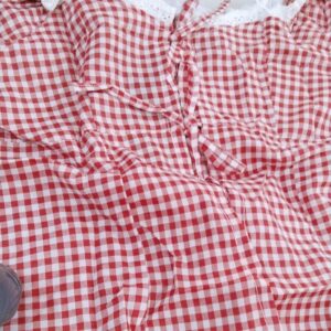 Red Color Checked Cotton Top For Women Size Xl