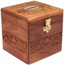Wooden Square Shape Money Bank Light Brown Colour