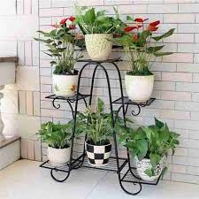 Casa Plant Pot Indoors Outdoors 6 Tier A Shape Black Plant Container Set Metal Black Colour