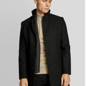 Bruun Stengade Men Black Solid Wool Overcoat Size Xxl Black Color