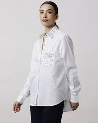 Dnmx Women Relaxed Fit Shirt With Embellished Patch Pockets L