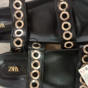 Zara Black Sandals With Gold Toned Eyelets For Men Size 39