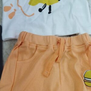 Hopscotch Kids Boys Off White And Orange Graphic Printed Short Set Size 6 To 9 Month