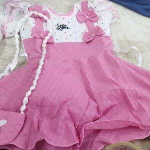 Pink And White Color Kids Girl Frock With Handbag Size 3 Y