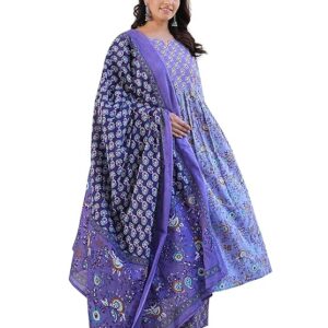 Shifory WomenS Pure Cotton Purple Kurti Pant Dupatta Set Size M