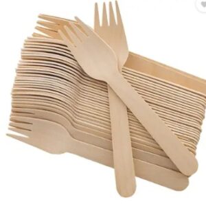 Natural Biodegradable Wooden Fork Spoon Pack Of 100