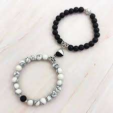 Elegant Yin Yang Couple Bracelets Black White Matching Heart Charm Set Anniversary Birthday Valentine