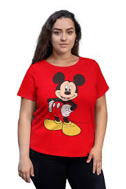 Red Colour Mickey Mouse Printed T Shirt Size M For Women