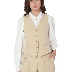 Women Khaki Colour Waist Coat With Pant Size S