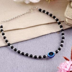 Women Silver Plated Artificial Beaded Evil Eye Anklet