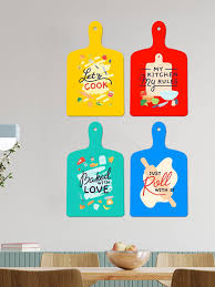 Art Vibes Yellow And Red 4 Piece Kitchen Quotes Wooden Wall Hanging