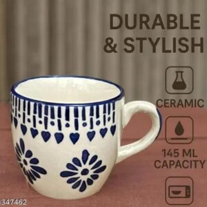 Ceramic Blue Jhalar Design Cup Treble And Long Lasting Tea Cup Pack Of 6