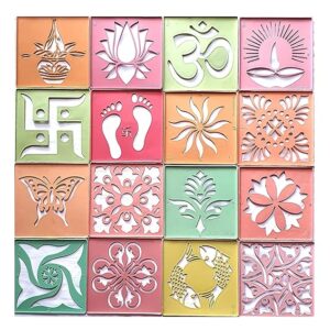 Ready To Draw Rangoli Making Stencils Plastic Stencils For Floor Decoration 4X4 Inches Set Of 16
