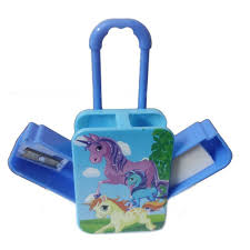 Unicorn Sky Blue Trolley Bag Sharpener And Eraser