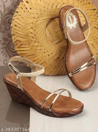 Women Slipon Heeled Sandals Golden Sandal Size 41