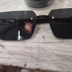 Black Designer Rimless Rectangular Sunglasses For Men