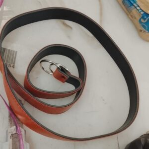 Brown Leather Belt With A Double Dring Buckle