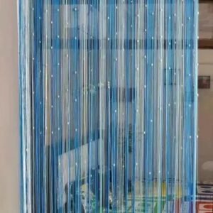 Peacock Green And White Color Polyester String Thread Curtain 9 Feet