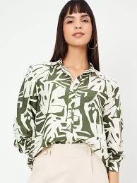 Max Green And White Color Printed Woven Top Blouse Size Xl