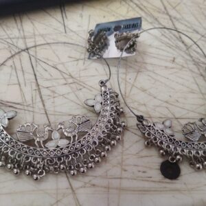 Designer Oxidized Hoop Earrings With Floral Detailing For Women