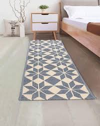 Saral Home White And Blue Handloom Cotton Rug 71 X 20