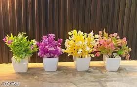 Multicolor Artificial Flower Pot Set Of 4