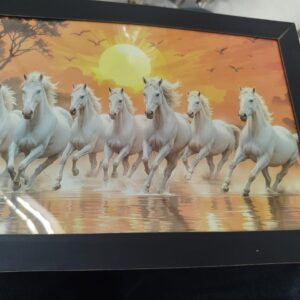 Vastu White Seven Horses Lucky Painting With Frame