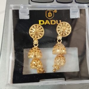 Women Traditional Gold Jhumka Earrings Threetiered Pack Of 12