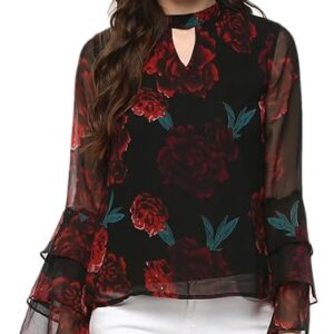 Rare Women Black Red Printed Semisheer Top Size Xl