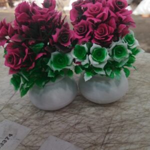 Pink And Green Artificial Flower With Pot For Decoration Set Of 2