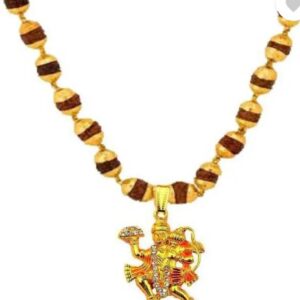 Hanuman Bajrang Bali Rudraksha Mala Pendant Men Women Brass Chain