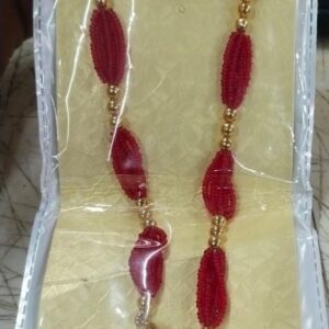 Women Golden And Red Colour Fancy Necklace With Earrings