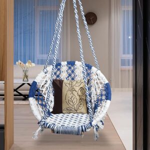 Halder Jute Regular Indoor Outdoor Swing Chair Cotton White And Blue 150 65 72 Cm