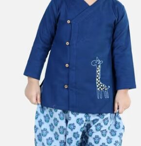 Bownbee Cotton Kurta Printed Dhoti Boys Blue Set Of 2 Size 1 To 2 Y Color Blue