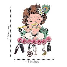 Krishna Design Wall Key Holder With Floral Decor Decorative Key Hanger 20 X 12 Point 7 Cm