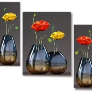 Blue Art Gallery Set Of 3 Flower Modern Art Wall Painting With Uv Print Decorate Wall Blue Art Gallery Set Of 3