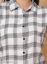Trending Comfortable Check Shirt For Women Girls White And Black Size M