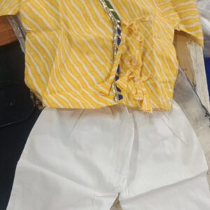 Boys Yellow White Leheriya Print Kurta Pajama Pants Size 3 To 6 Month