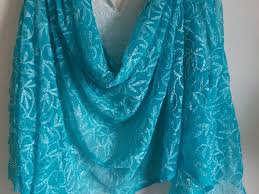 Sky Blue Fancy Net Fabric Embroidery Dupatta