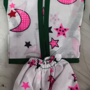 Star Moon Printed White Cotton Summer Night Suit For Laddu Gopal