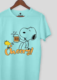 Kyubey Cheers Snoopy Aqua Half Sleeve T Shirt For Men Colour Sky Blue Size M
